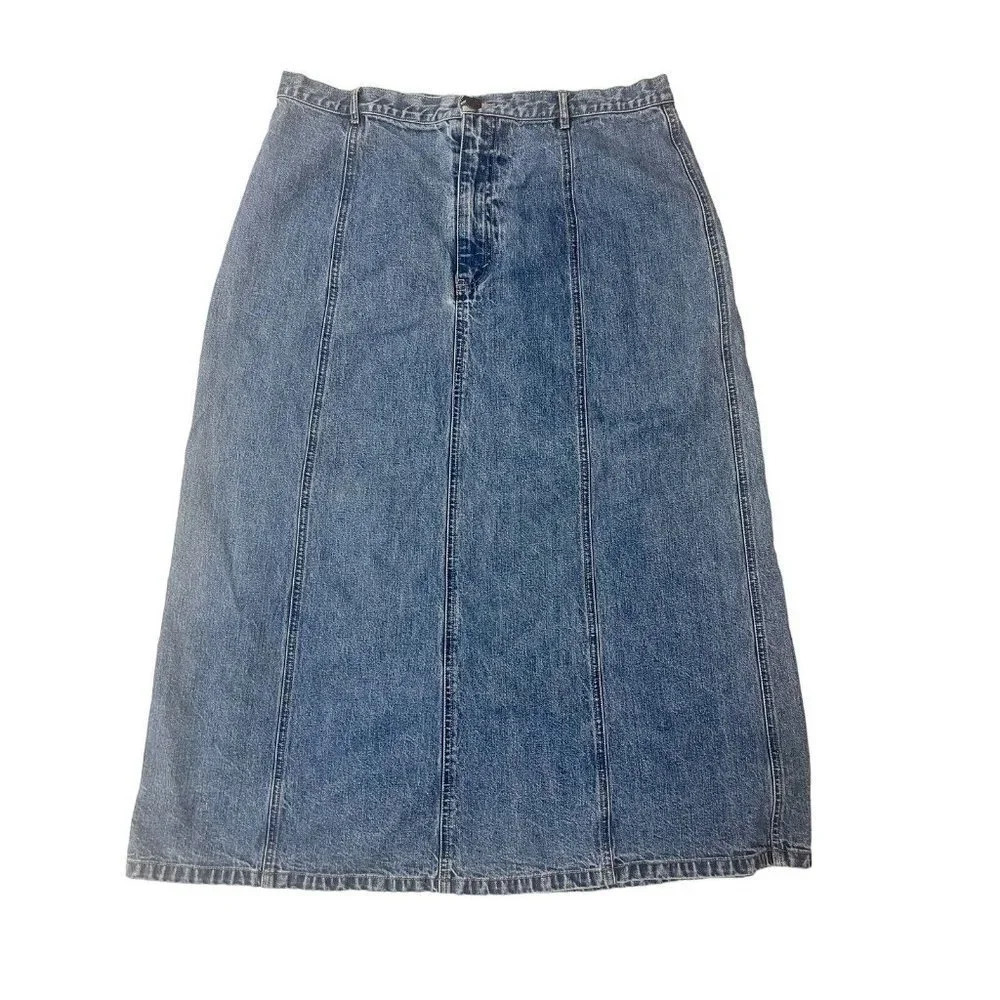 Eddie Bauer Blue Jean Skirt Y2K Maxi Denim Aline Long Modest Sz 16 Petite 16 P
